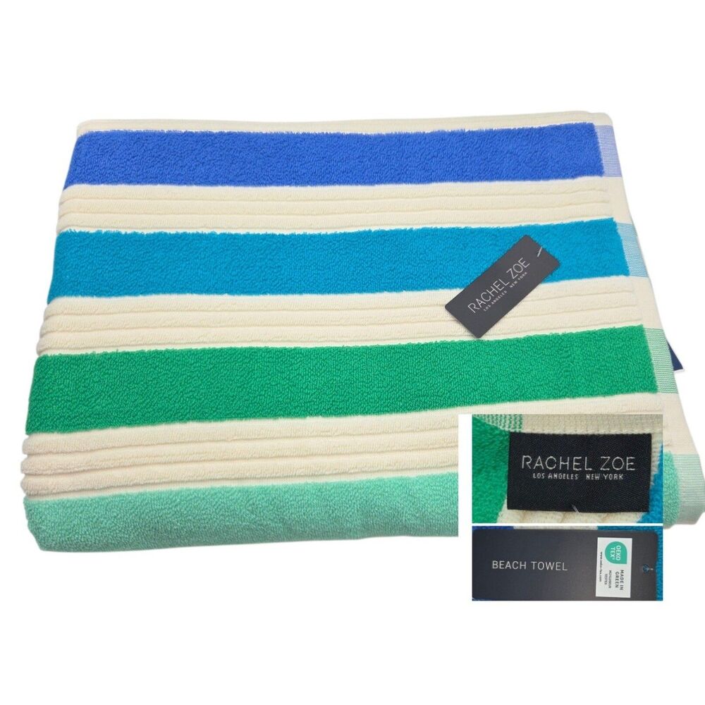 Rachel Zoe Palace Blue Striped Oversized Beach Towel 40x70 Multi Spring Summer